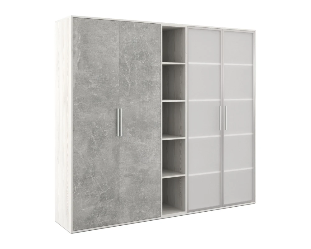 Шкаф высокий 4 створки стекло, с нишей Би-тон / B-tone Сосна/Бетон светлый