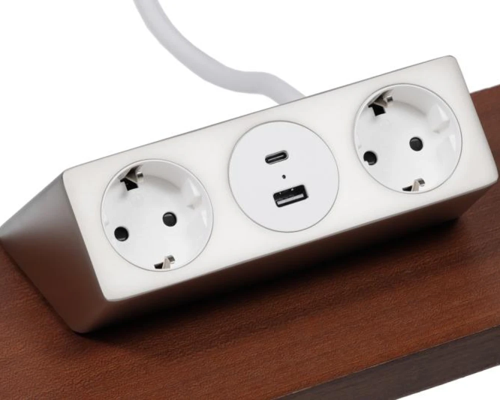 Блок розеток настольный с одним крепежом (2 розетки, USB-A, USB-C) 158x108x70 Рива / Riva