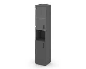 Шкаф высокий узкий с нишей прозр. стекло левый 400x400x1982 зад. стенка HDF Стайл Проджект / Style Project images